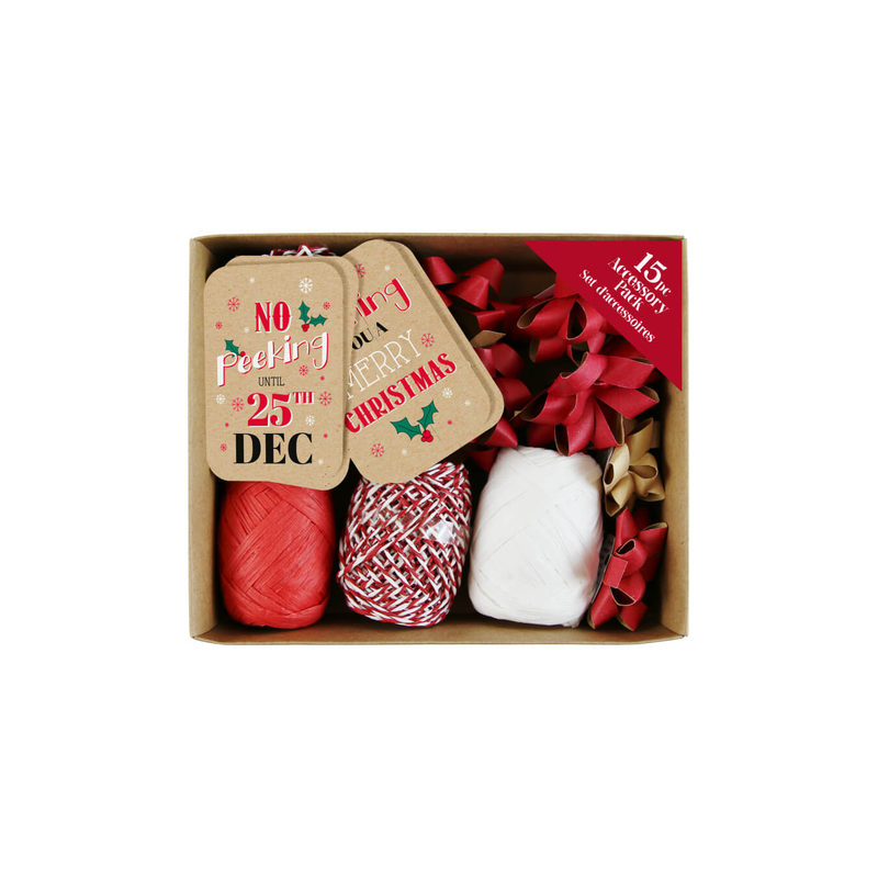 Caja cintas y etiquetas navideñas